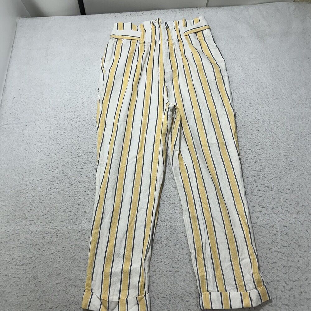 Top Shop Women's 8 Summer Striped Yellow White High Waisted Trouser Pants Linen - Picture 6 of 12